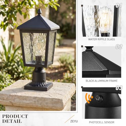 Dusk to Dawn Lamp Post Fixture with Photocell Sensor (Black - Water Glass - Dusk to Dawn / Large)