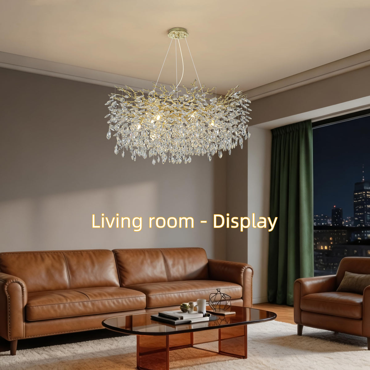 Modern Crystal Tree Branches Chandelier (Gold / Round 40")