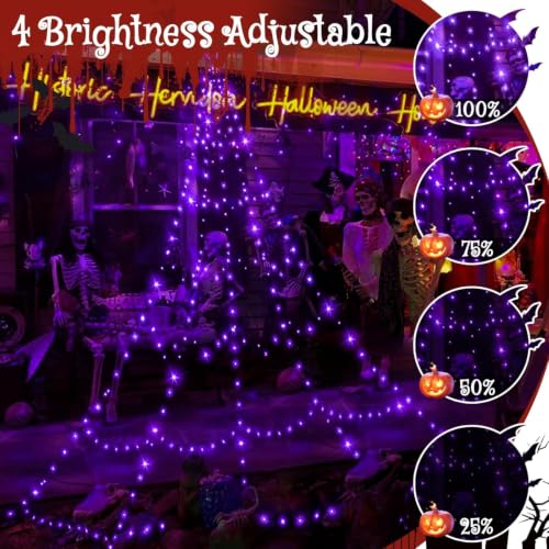 Halloween Lights Outdoor 266 LEDs Spider Web Lights Purple Halloween Decorations (Purple)