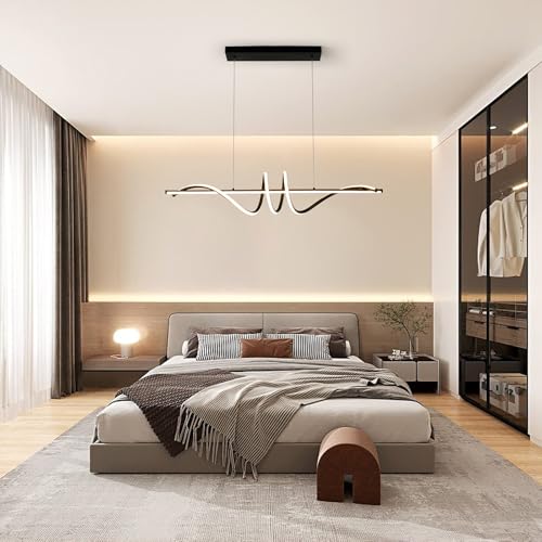 Modern LED Chandelier (39in/Black/Wave/52W-Dimmable)
