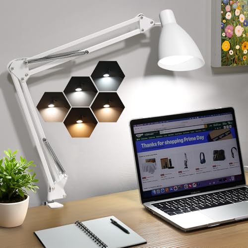 Swing Arm Desk Lamp with Clamp (White / Standard)