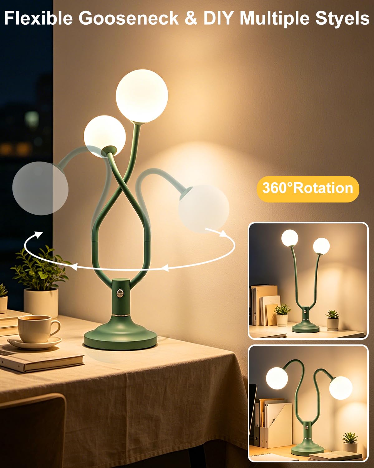 Green Globe Table Lamp Dimmable Magic DIY Arms G9 Bulbs Included (17-Green-Globe-2U-Magic DIY Arms)