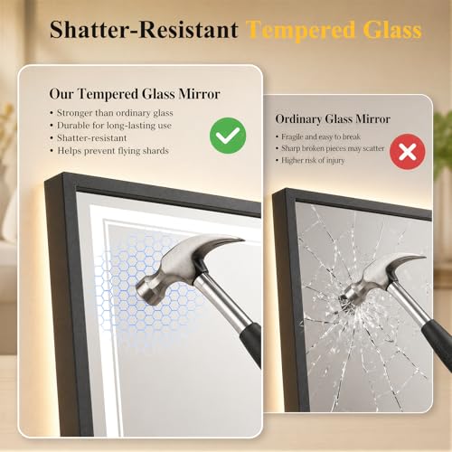 24"x36" LED Bathroom Mirror with Lights (Black / 36"L x 24"W)