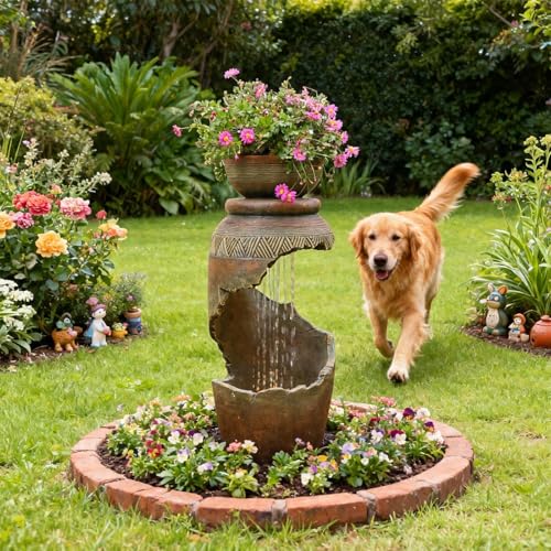 30H Spiral Outdoor Water Fountain with Bowl Planter (30H)