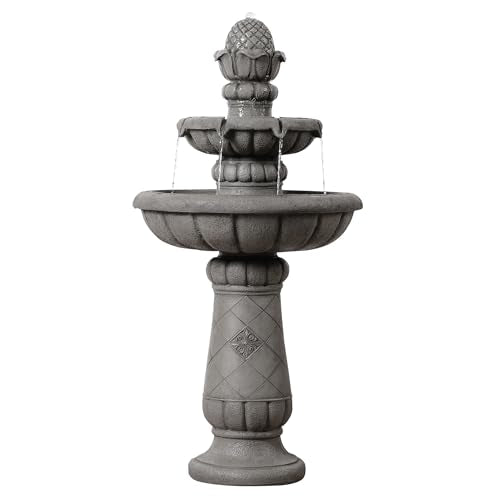 Deluxe Pineapple Pedestal 2 Tiered Floor Waterfall Fountain with Pump for Outdoor Patio Garden Backyard Decking