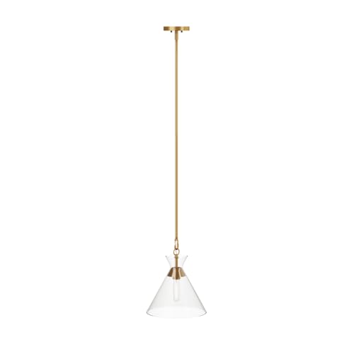 Brighton Vintage Brass Pendant Light with Adjustable Clear Cone Glass Shade for Kitchen Island