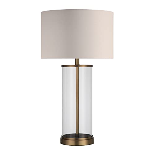 28" Tall Table Lamp with Fabric Shade in Antique Brass