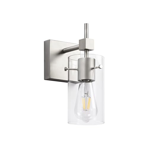 1 Light Vintage Vanity Light Brushed Nickel Bathroom Light Fixture Over Mirror for Bath Glass Shade Wall Light Modern Light Fixture