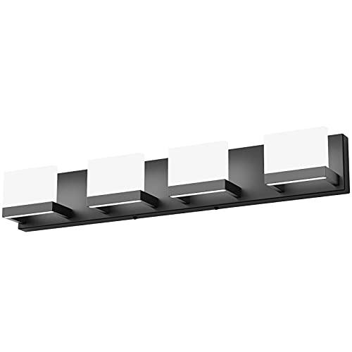 Dimmable Black LED Vanity Light for Bathroom Up and Down 4 Lights Black Modern Bathroom Wall Light Fixtures Over Mirror
