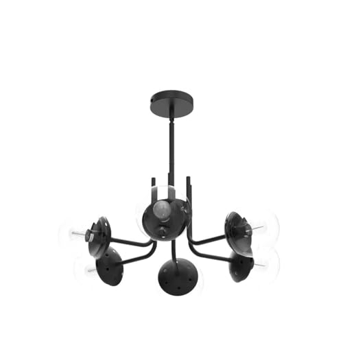 6 Lights Glass Globe Sputnik Chandeliers Modern Metal Ceiling Light Fixture Black Semi Flush Mount Chandelier for Living Room Dining Room Bedroom Farmhouse Kitchen