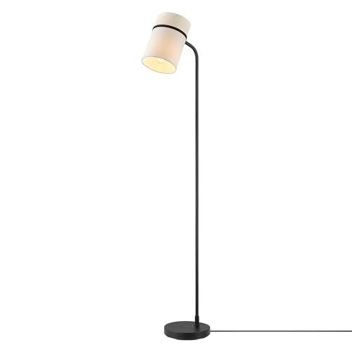 62" Matte Black Floor Lamp with White Fabric Shade