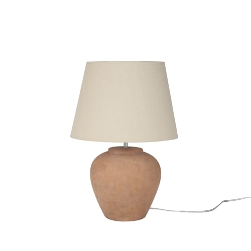 Home 20" Rustic Terracotta Ceramic Table Lamp with Fabric Shade