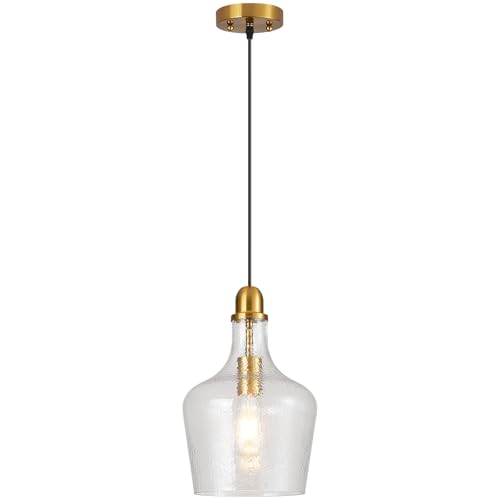 Glass Pendant Light Modern Brass 1 Light Single Dome Pendant Lighting Fixtures for Kitchen Island Dining Room Hallway