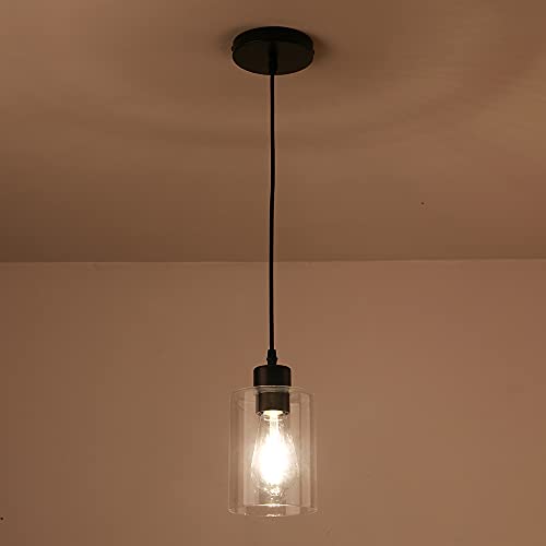Modern Black Farmhouse Clear Glass Cylinder Pendant Light Fixture