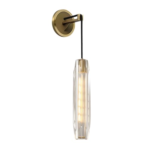 Lighting Modern Luxury Crystal Wall Sconces Brushed Gold Long Wall Lamp 15” Clear Glass Wall Sconce Vintage Antique Brass Wall Lights for Entryway Bedroom Stairway