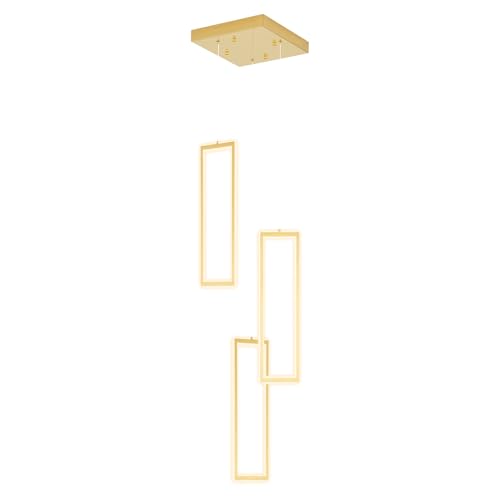 3 Lights Modern Rectangle Chandelier Dimmable Pendant Lighting Adjust LED Staircase Chandelier Hanging Light Fixtures for Kitchen Island Dining Room Entryway Foyer Gold