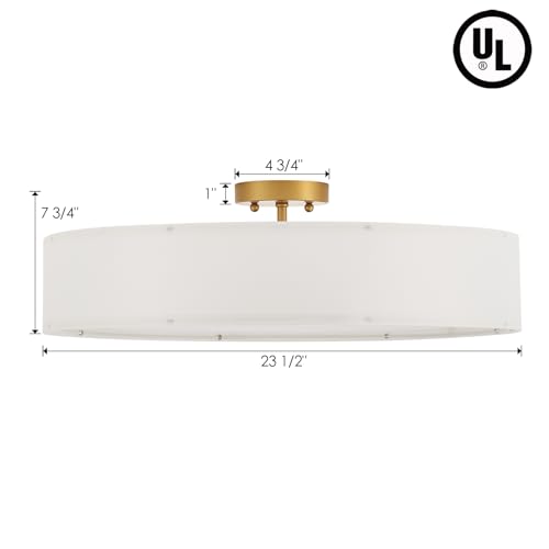 Gold Semi Flush Mount Ceiling Light Fixture with 24" Large White Fabric Drum Shade 5 (5 Count)