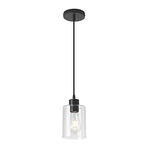 Modern Black Farmhouse Clear Glass Cylinder Pendant Light Fixture
