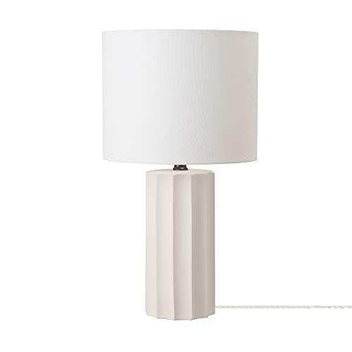 20" Ribbed Concrete Finish Table Lamp with White Linen Shade