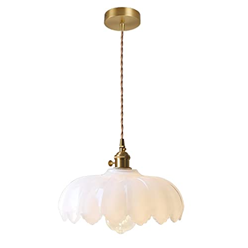 Milk White Glass Pendant Light Fixtures Medium 9.8 Inches Lampshade Gold Brass Finish and Switch Vintage Pendant Ceiling Lamp Copper Pendant Lighting