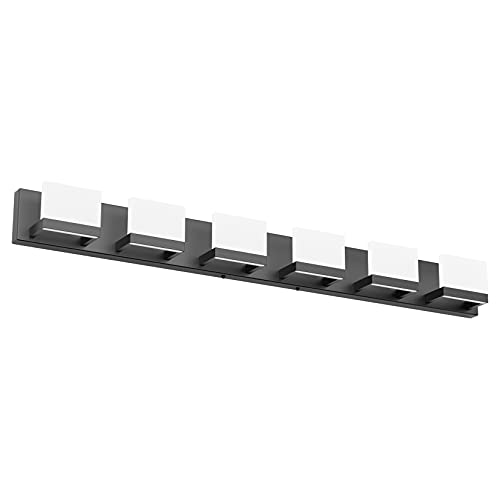 Dimmable Modern 6 Lights LED Vanity Light for Bathroom Up and Down Black Bathroom Wall Light Fixtures Over Mirror