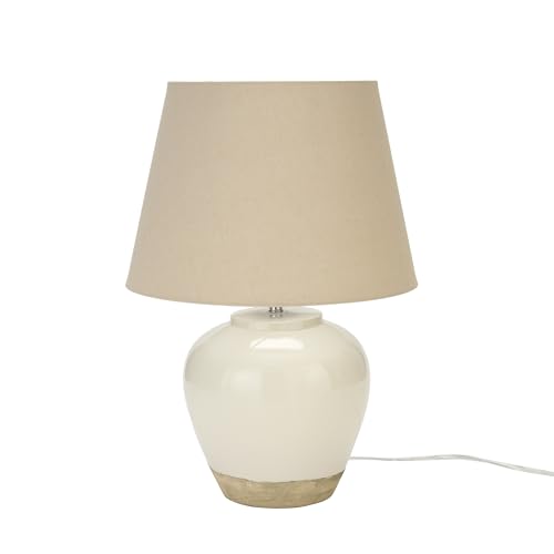 Home 20" Two Tone White and Tan Glossy Ceramic Table Lamp