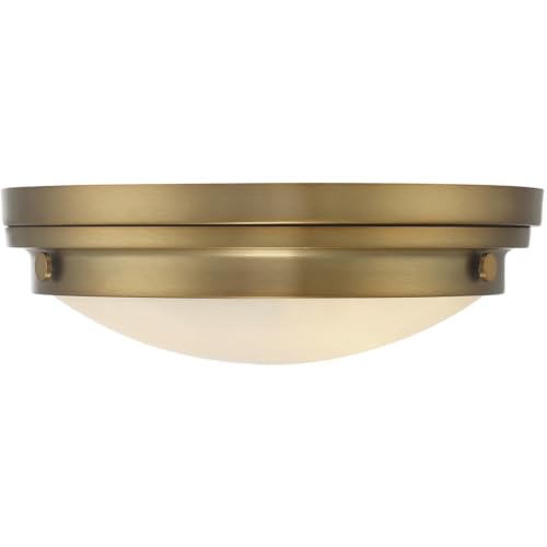 6-3350-16-322 Lucerne Industrial White Glass Flush Mount, 3-Light 180 Total Watts, 5" H x 15" W, Warm Brass