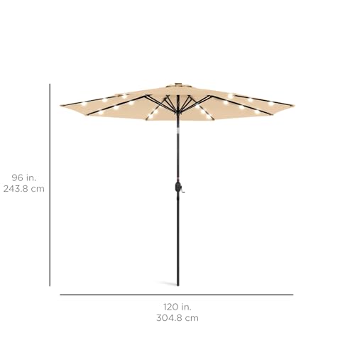 10ft Solar Polyester LED Lighted Patio Umbrella w