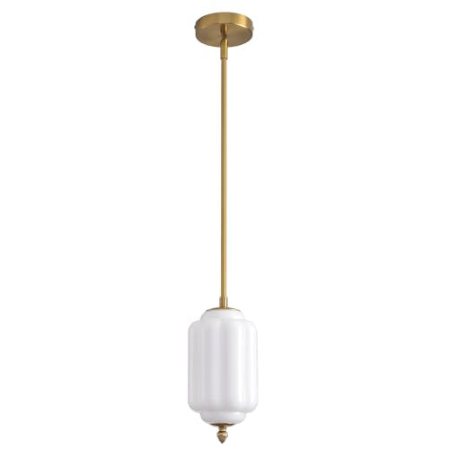 Vintage Milk Glass Pendant Lights 1 Pack 5.5 Inch Mid Century Brass Hanging Ceiling Light