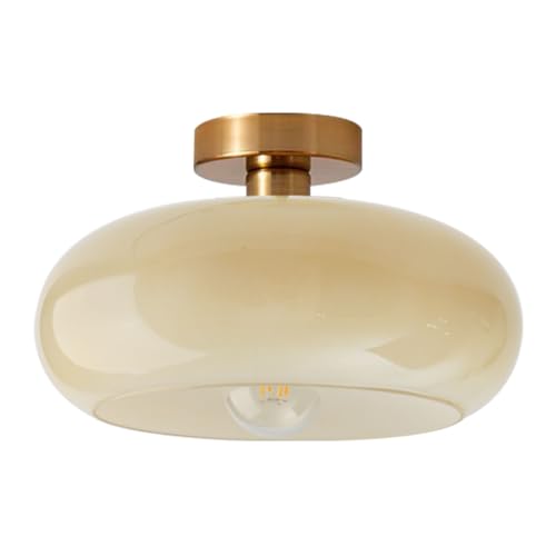 Brass Flush Mount Ceiling Light Mid Century Modern Ceiling Light fixtures Brushed Gold Milk Yellow Glass Semi Flush Mount Ceiling Light Farmhouse Hallway Dining Room Ceiling Lamp