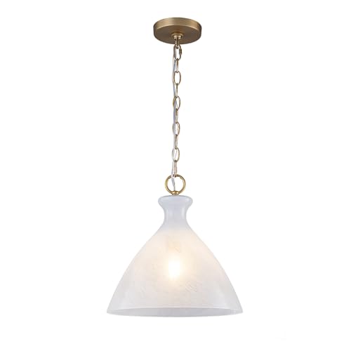 EDSILIVE Vintage Cloudy Glass Pendant Lights Kitchen Island 12" Milk White Hanging Ceiling Light Fixture with Gold Finish for Dining Room Kitchen Table