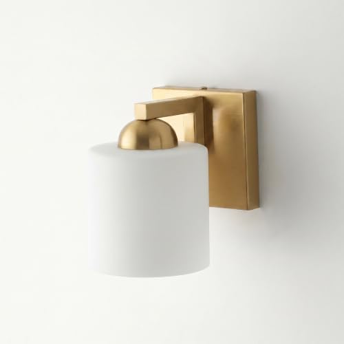 1 Light Brushed Gold Bathroom Vanity Light with White Glass Shade