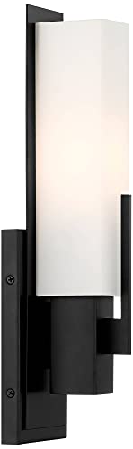 Midtown 15" High White Glass Black Wall Sconce Set of 2 Light Fixture (2 Count)