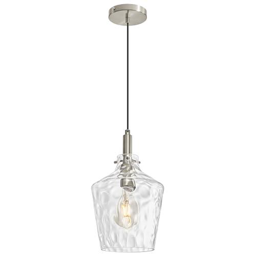 Hammered Glass Pendant Light for Kitchen Island Foyer 1 Pack Nickel 8 Inch