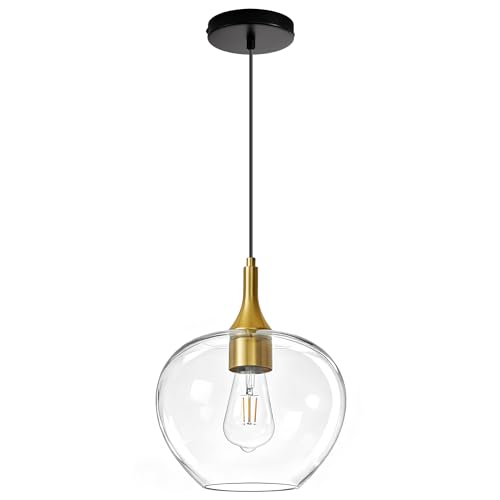 9.45in Black Gold Pendant Lights Kitchen Island with Clear Glass Shade 1PC