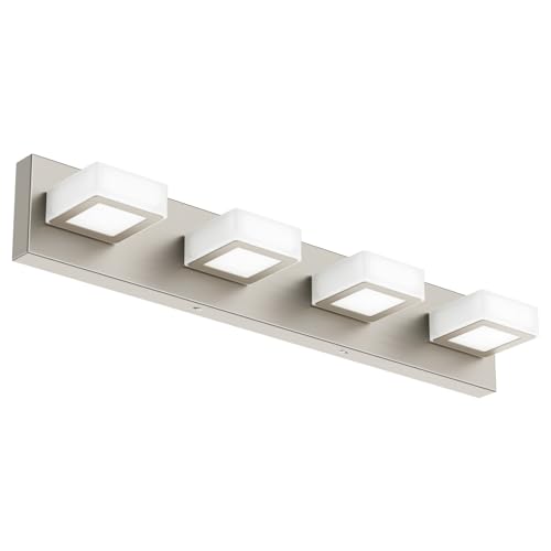 Brushed Nickel Vanity Light for Bathroom Metal Acrylic Modern LED Bathroom Light Fixtures Over Mirror