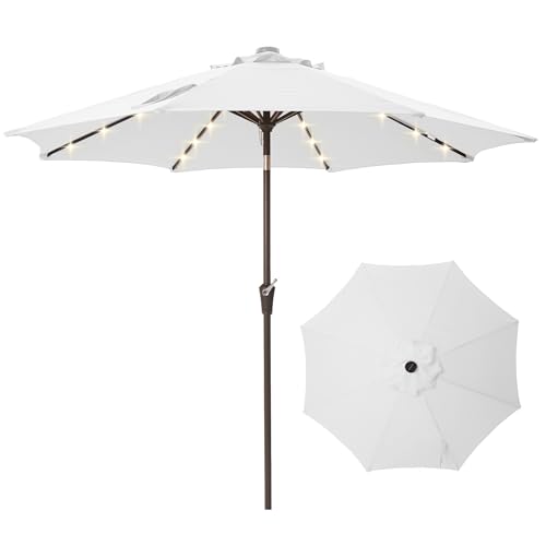 9 FT Patio Umbrella Outdoor patio deck umbrella with lights White