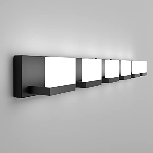 Dimmable Modern 6 Lights LED Vanity Light for Bathroom Up and Down Black Bathroom Wall Light Fixtures Over Mirror