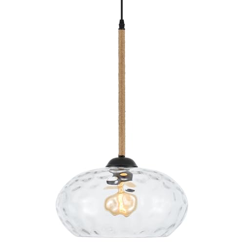 13” Large Hammered Glass Pendant Light Rattan Modern Industrail Chandelier for Kitchen Island Dining Room Hallway