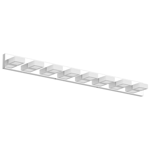 52" Modern Chrome Vanity Lights 8 Lights Acrylic Stainless Steel LED Vanity Light Fixtures Chrome Bathroom Lighting Over Mirror