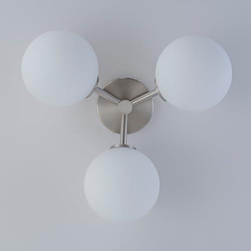 Brushed Nickel Opal Globe Mid Century Modern Semi Flush Mount Ceiling Light