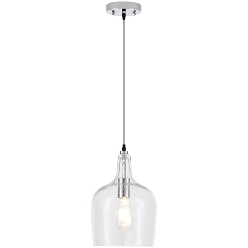 9” Chrome Seeded Glass Pendant Light Modern 1 Light Single Dome Pendent Lighting Fixtures for Kitchen Island Dining Room Hallway