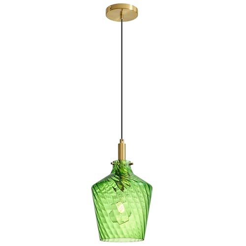 Stripes Green Glass Pendant Light for Kitchen Island Gold 8 Inch 1 Pack