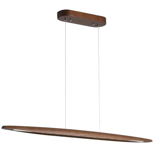 Wood Linear Pendant Hanging Light Fixture Minimalist Light Linear Chandelier Wood Kitchen Island Lighting 40w Dimmable for Dining Room Dining Table Living Room Pool Table Walnut Color