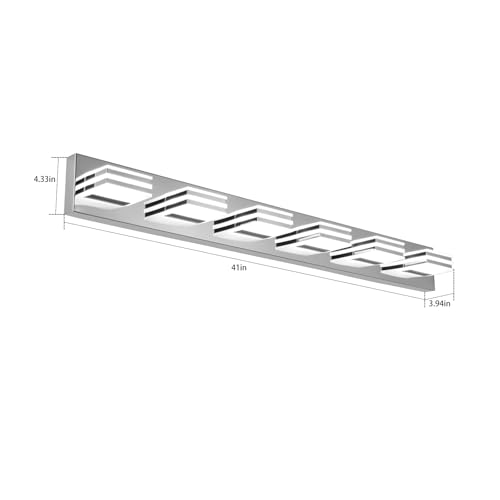 Modern Bathroom Light Fixtures 6 Light LED Vanity Lighting Bar 41 Inch Wall Lights above Mirror 36W Mirror Light Fixtures Chrome Bath Lamps 6000K Restroom Sink Light Long Vanity Sconces Lights (6 Count)