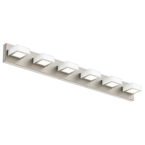 Brushed Nickel Bathroom Vanity Light Metal Acrylic Modern LED Bathroom Lighting Over Mirror