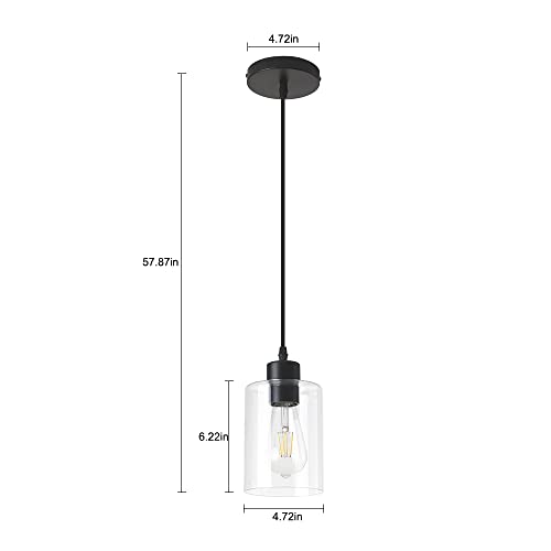 Modern Black Farmhouse Clear Glass Cylinder Pendant Light Fixture