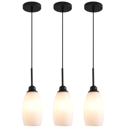 3 Lights Industrial Pendant Light with Glass Shade Matte Black Pendant Lighting Adjustable Industrial Retro Style Hanging Light