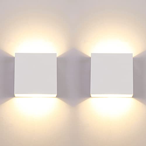 White Mini Metal 10W Warm White Hardwired Up Down LED Wall Sconce (2 Count)