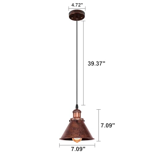2Pcs Farmhouse Pendant Light Rustic Cone Shade Mounted Fixture Hanging Ceiling Lamp Antique Painted Finish Small Size Light (2 Count)